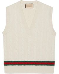 Gucci Cable Knit Vest With Web - White