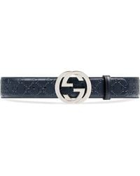 Gucci G Buckle Leather Belt - Blue
