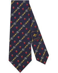Gucci Corbata de seda con Doble G, piñas y fresas - Azul
