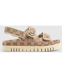 Gucci - Double G Gg Canvas & Leather Sandal - Lyst