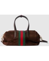 Gucci - Small Boston Bag With Web, Suede - Lyst