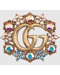 Gucci - Double G Crystal Flower Brooch - Lyst