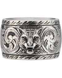 Gucci - Wide Silver Ring With Feline Head - Metallic