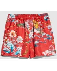 Gucci - Printed Silk Twill Shorts - Lyst