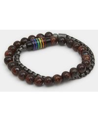 Gutteridge - Bracciale Doppio Con Metallo E Sfere Marroni, Taglia - Lyst