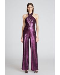 Halston Danielle Jumpsuit In Sequins - Purple