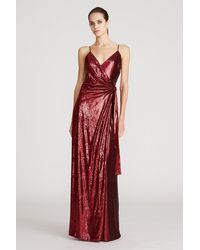 Halston Amiel Sequin Wrap Gown - Red