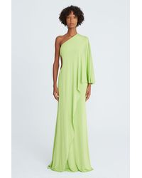 Halston Alyssa Jersey Cascade Gown - Green