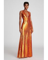 Halston Mckenna Gown In Sequins - Orange