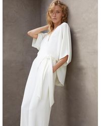 Halston Wrap Front Flowy Crepe Jumpsuit - White