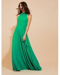 Halston Pleated Flowy Silky Georgette Jumpsuit - Green