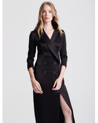 Halston Tuxedo Satin Gown - Black