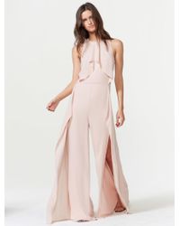 Halston Draped Jumpsuit With Leg Slits - Pink