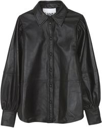 Ganni Lambskin Leather Shirt - Black