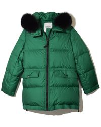 Yves Salomon Light Fox Puffer Coat - Green