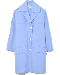 Marni Double Wool Cashmere Coat In Opal - Blue