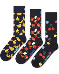 Happy Socks - Marineblaues 3er-Pack klassische Banana Crew Socken - Lyst