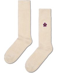 Happy Socks - Beige Embroidered Flower Crew Socken - Lyst