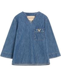 Valentino - Denim V-Neck Shirt - Lyst