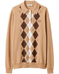 Miu Miu - Cashmere Argyle Polo Sweater - Lyst