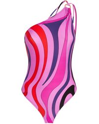 Emilio Pucci - Pucci Marmo Print One-shoulder Swimsuit - Lyst