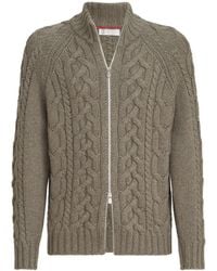Brunello Cucinelli - Cashmere Cable-Knit Zip-Up Cardigan - Lyst