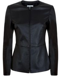 Max Mara Collarless Leather Jacket - Black