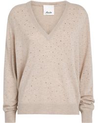 Allude - Wool-Cashmere Crystal-Embellished V-Neck Sweater - Lyst