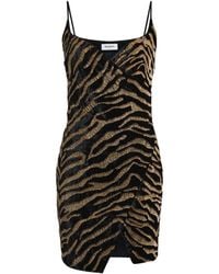Balmain - Sleeveless Tiger Embroidered Velvet Mini Wrap Dress - Lyst