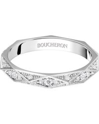 Boucheron - Platinum And Diamond Facette Wedding Band - Lyst