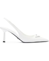 Prada - Brushed Leather Slingback Pumps 75 - Lyst
