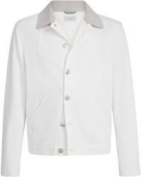 Brunello Cucinelli - Denim Leather-Collar Jacket - Lyst