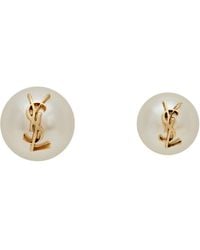 Saint Laurent - Mismatched Faux-pearl Monogram Earrings - Lyst
