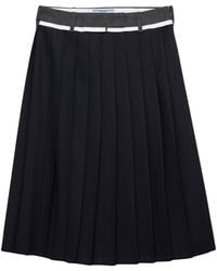 Prada - Wool Fleece Pleated Midi Skirt - Lyst