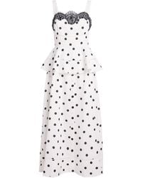 Self-Portrait - Linen-Cotton Polka Dot Midi Dress - Lyst