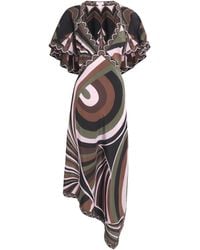 PUCCI - Silk Printed V-Neck Midi Dress - Lyst