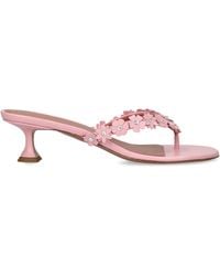 AMINA MUADDI - Leather Flower-Applique Gigi Heeled Sandals 45 - Lyst