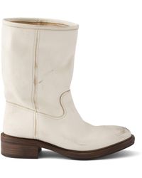 Prada - Leather Vintage-Effect Mid-Calf Boots 30 - Lyst