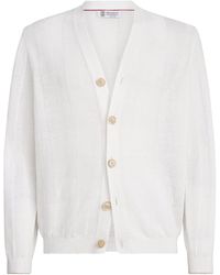 Brunello Cucinelli - Linen-Cotton Ribbed Cardigan - Lyst