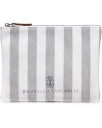 Brunello Cucinelli - Medium Canvas Striped Pouch - Lyst