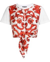 Dolce & Gabbana - Majolica Print Tie-Front T-Shirt - Lyst