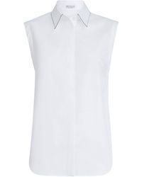 Brunello Cucinelli - Stretch-Cotton Poplin Sleeveless Shirt - Lyst