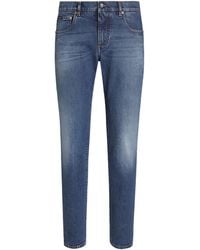 Dolce & Gabbana - Slim-Fit Leather Patch Jeans - Lyst