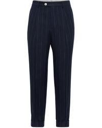 Brunello Cucinelli - Cotton-wool Chalk-stripe Trousers - Lyst