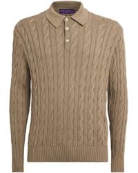 Ralph Lauren - Silk-Cotton Cable-Knit Polo Shirt - Lyst