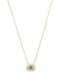 Suzanne Kalan - Diamond And Emerald Mini Evil Eye Pendant Necklace - Lyst