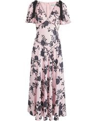 Self-Portrait - Satin Bow Floral Midi Dress - Lyst