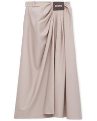 Loewe - Cotton-Silk Draped Midi Skirt - Lyst