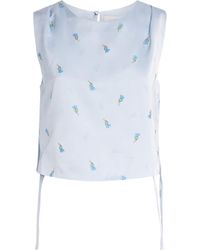 Claudie Pierlot - Satin Floral Side-Tie Blouse - Lyst