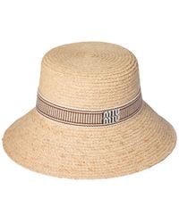Miu Miu - Raffia Logo Hat - Lyst